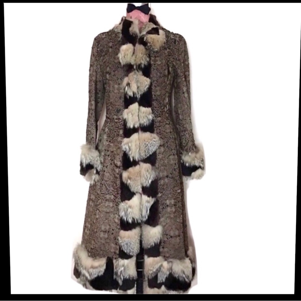 Fox & Mink Trimmed cut out Brocade Coat